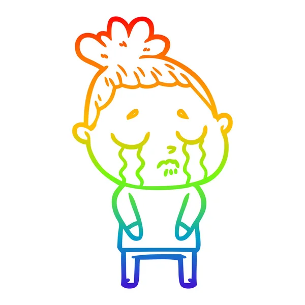 Arco iris gradiente línea dibujo dibujos animados llorando mujer — Vector de stock