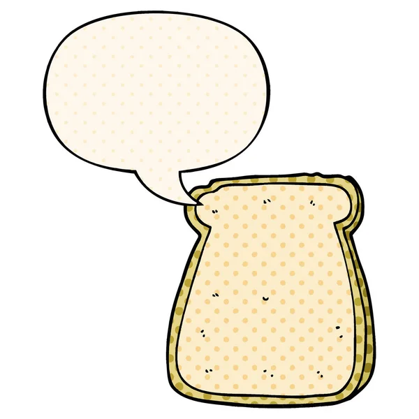 Cartoon slice of bread and speech bubble in comic book style — Stock Vector