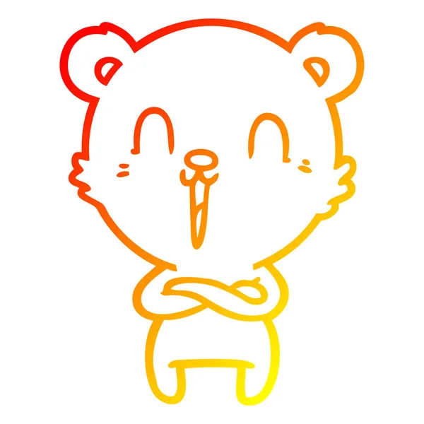 Línea de gradiente caliente dibujo feliz oso de dibujos animados — Vector de stock