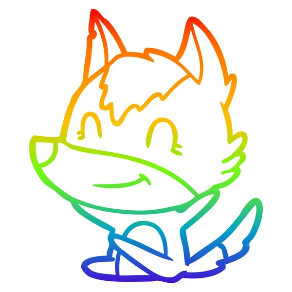 Arco iris gradiente línea dibujo amistoso dibujos animados lobo — Vector de stock