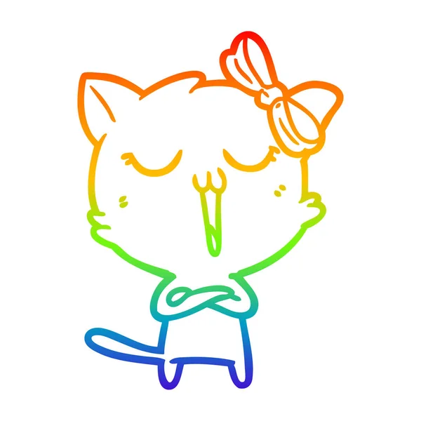 Rainbow gradient ligne dessin chat dessin animé — Image vectorielle