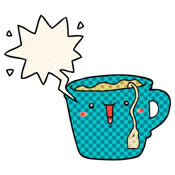 Cute Cartoon filiżanka kawy i bańka mowy w komiksowym stylu książki — Wektor stockowy