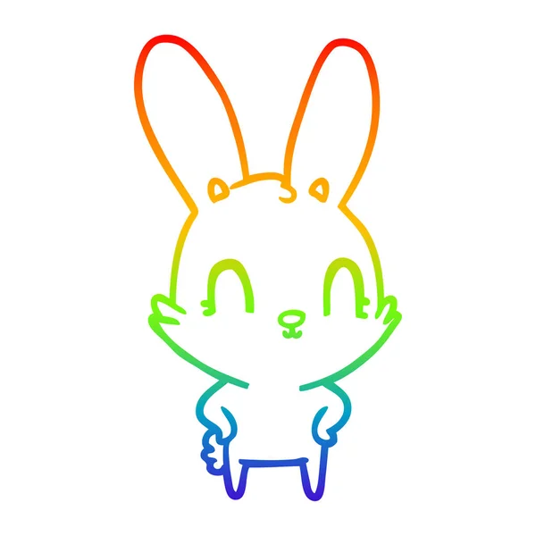 Rainbow gradient line drawing cute cartoon rabbit — Stock Vector