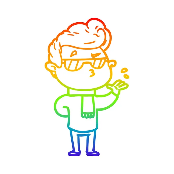 Rainbow gradient line drawing cartoon cool guy — Stock Vector