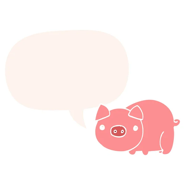 Cartoon pig and speech bubble in retro style — Stock Vector