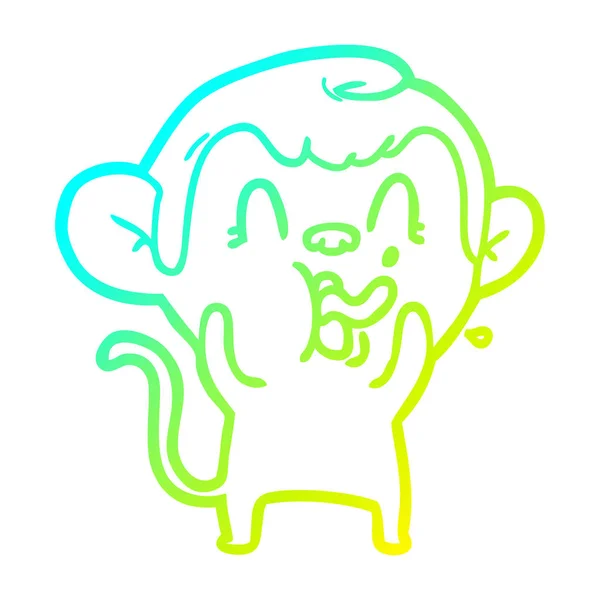 Cold gradient line drawing crazy cartoon monkey — Stock Vector