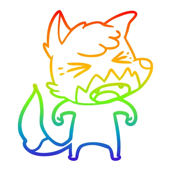 Linha gradiente arco-íris desenho raposa dos desenhos animados com raiva — Vetor de Stock