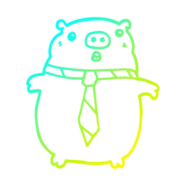 Холодна градієнтна лінія малювання мультяшної свині в офісній краватці — стоковий вектор