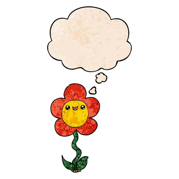 Kreskówka kwiat i myśl bańka w grunge tekstura wzór — Wektor stockowy
