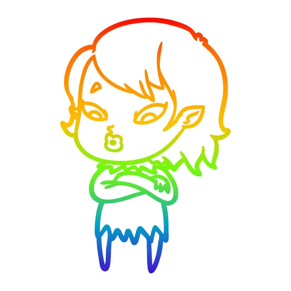 Rainbow gradient ligne dessin mignon dessin animé vampire fille — Image vectorielle