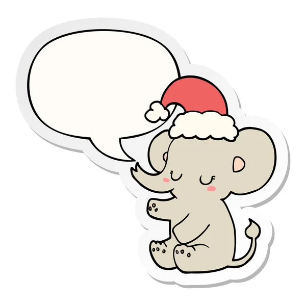 Cute christmas elephant and speech bubble sticker — Stock Vector