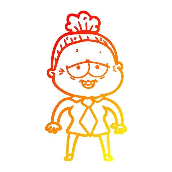Linea gradiente caldo disegno cartone animato felice vecchia signora — Vettoriale Stock