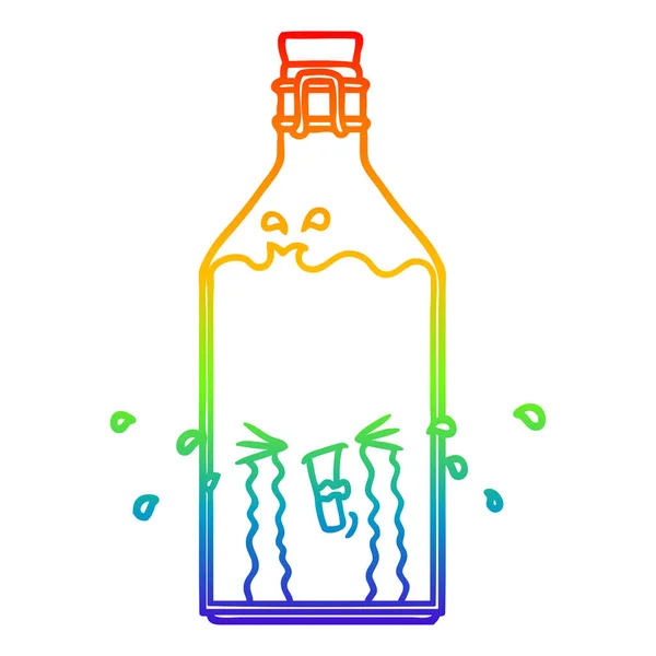 Rainbow gradient ligne dessin dessin animé vieille bouteille — Image vectorielle