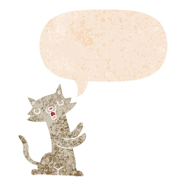 Γάτα καρτούν και φούσκα ομιλίας σε ρετρό στυλ υφή — Διανυσματικό Αρχείο