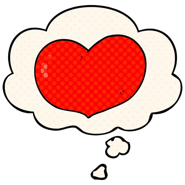 Cartoon love heart and thought bubble in comic book style — Stock Vector