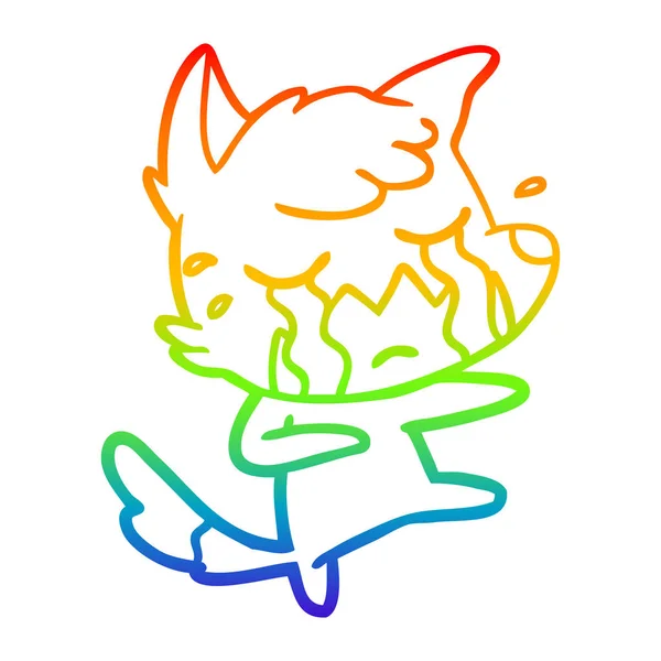 Rainbow gradient ligne dessin pleurer renard dessin animé danse — Image vectorielle