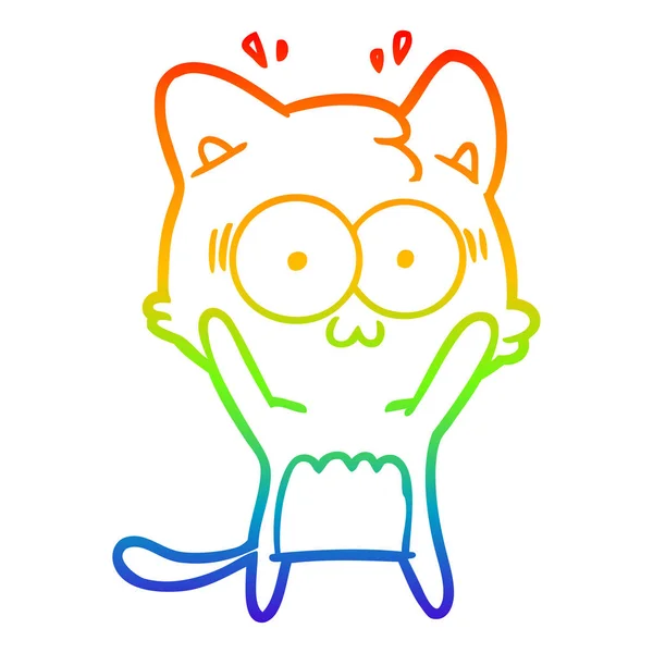 Rainbow gradient ligne dessin dessin animé chat surpris — Image vectorielle