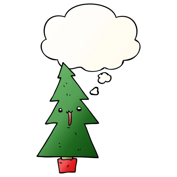 Árbol de Navidad de dibujos animados y burbuja de pensamiento en gradiente suave sty — Archivo Imágenes Vectoriales