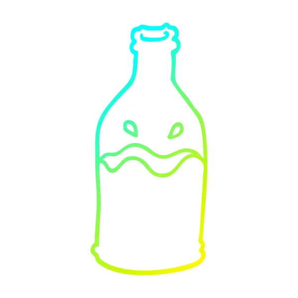 Cold gradient line drawing cartoon green bottle — Stock Vector
