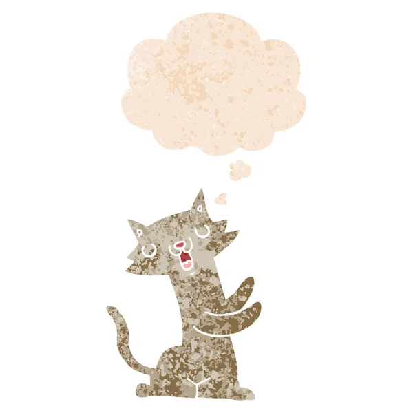 Kot kreskówki i myśli bańka w stylu retro teksturowane — Wektor stockowy