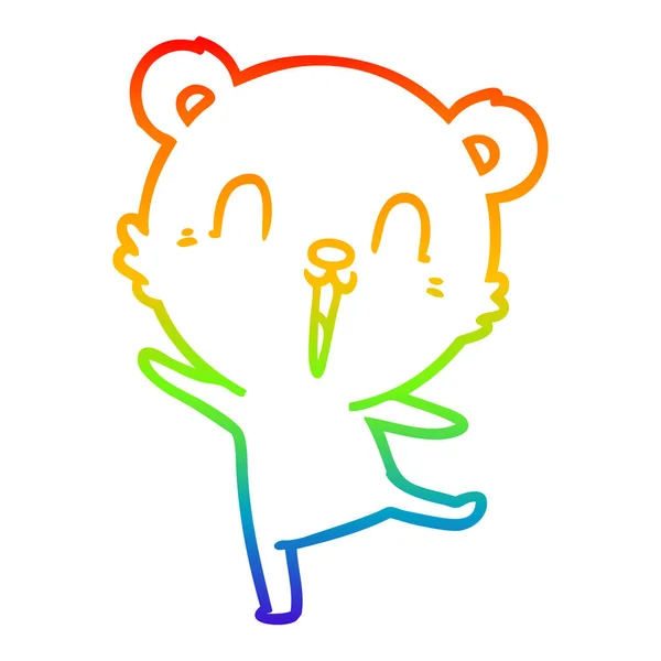 虹のグラデーションラインは幸せな漫画のホッキョクグマの踊りを描きます — ストックベクタ