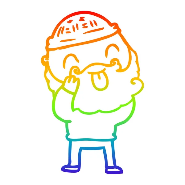 Rainbow gradient ligne dessin homme avec barbe collant la langue — Image vectorielle