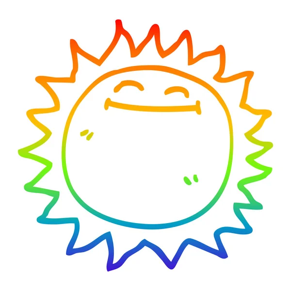 Arco iris gradiente línea dibujo dibujos animados brillante sol — Vector de stock