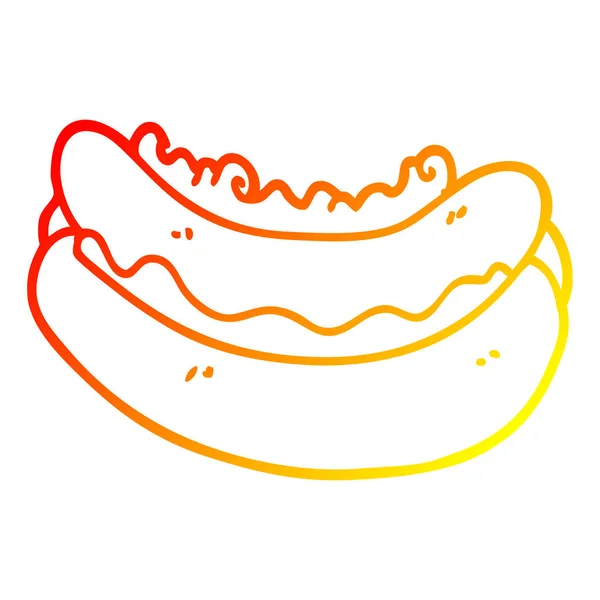 Warme Gradientenlinie Zeichnung Cartoon-Hotdog in einem Brötchen — Stockvektor