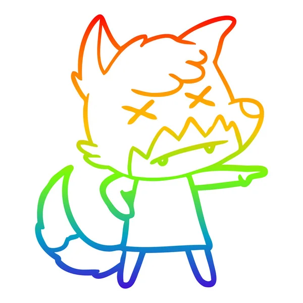 Linea gradiente arcobaleno disegno cartone animato volpe morta — Vettoriale Stock