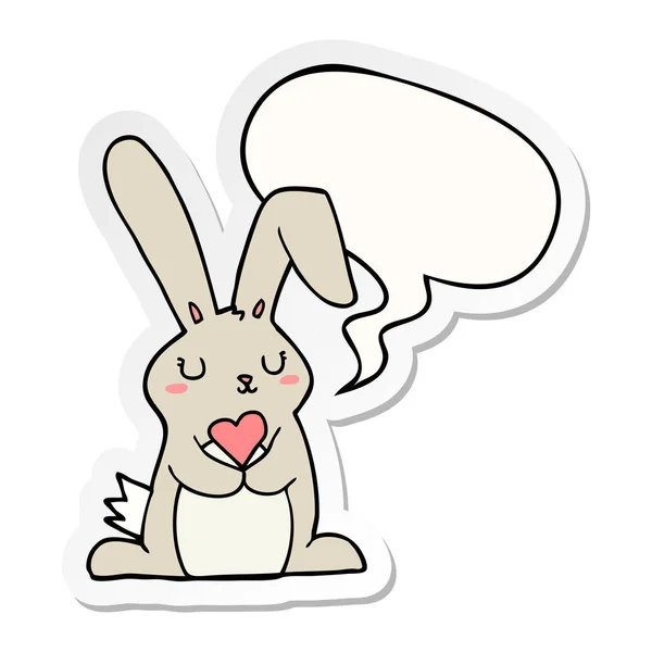 Мультяшный кролик в стикере "Love and speech bubble" — стоковый вектор