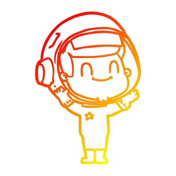 Línea de gradiente caliente dibujo dibujos animados feliz astronauta hombre — Vector de stock