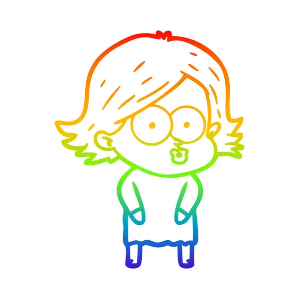 彩虹渐变线绘制卡通女孩 pouting — 图库矢量图片