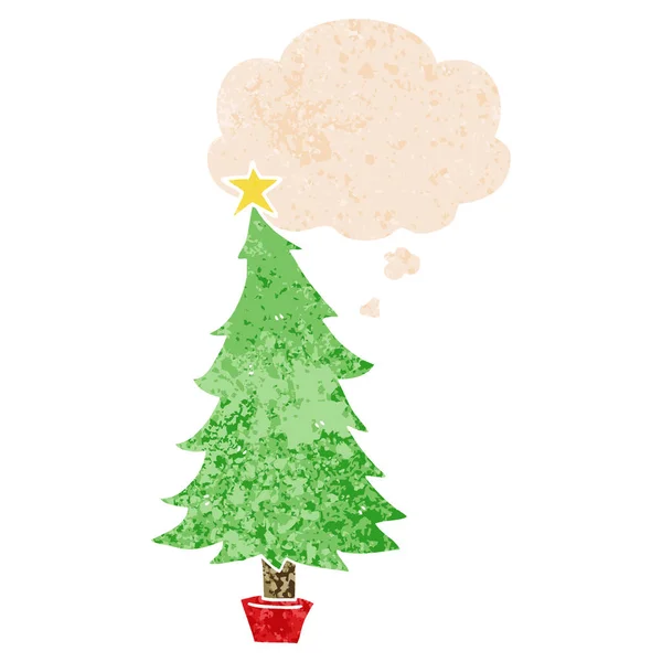 Karikatúra karácsonyfa és a gondolat buborék retro textúrájú Styl — Stock Vector