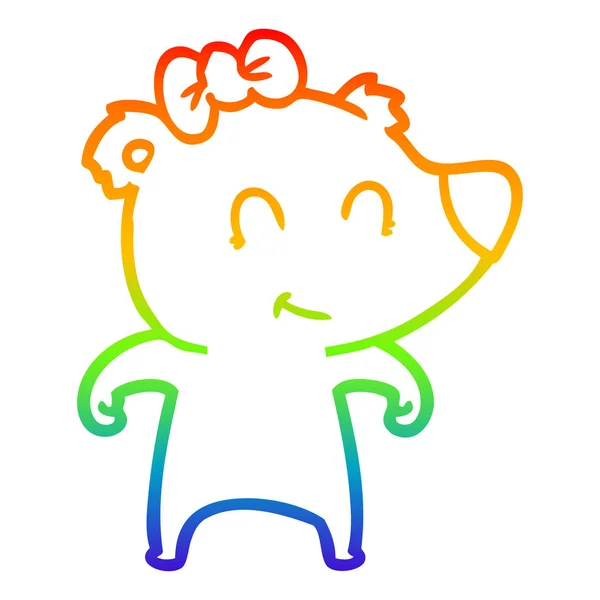 Rainbow gradient linje ritning kvinnlig Bear Cartoon — Stock vektor