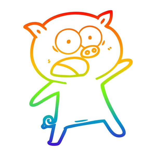 Arco iris gradiente línea dibujo dibujos animados cerdo gritando — Vector de stock