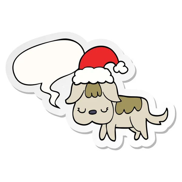 Bonito natal cão e fala bolha adesivo — Vetor de Stock