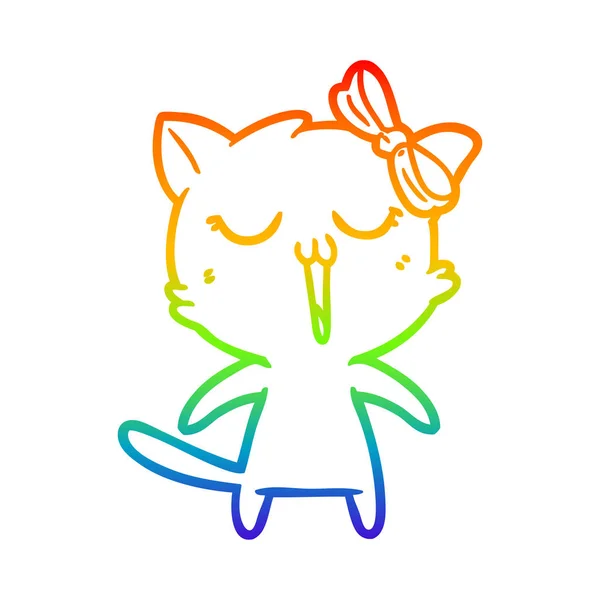 Arco iris gradiente línea dibujo dibujos animados gato — Archivo Imágenes Vectoriales