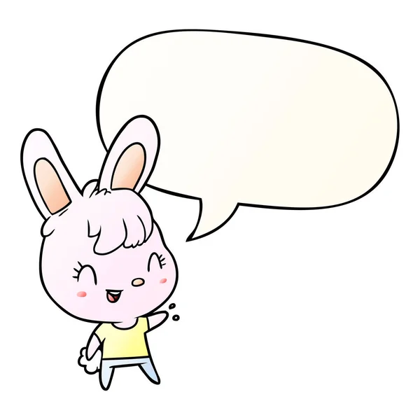 Lindo conejo de dibujos animados y burbuja del habla en estilo gradiente suave — Archivo Imágenes Vectoriales