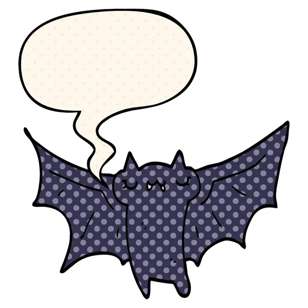 Chauve-souris de dessin animé mignon halloween et bulle de parole dans le style de bande dessinée — Image vectorielle