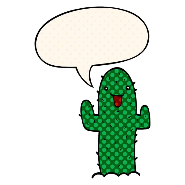 Cactus de dibujos animados y burbuja del habla en estilo de cómic — Archivo Imágenes Vectoriales