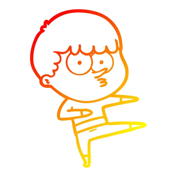 Línea de gradiente caliente dibujo dibujos animados curioso chico bailando — Vector de stock