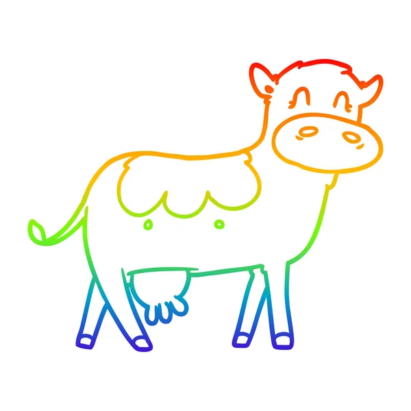 Regenboog gradiënt lijntekening cartoon zuivel koe — Stockvector