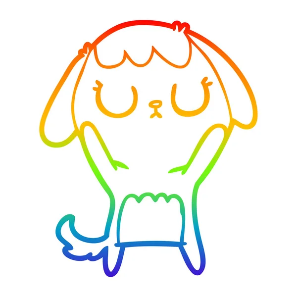 Rainbow gradient line drawing cute cartoon dog — Stock Vector