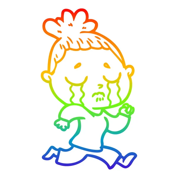 Rainbow gradient ligne dessin dessin dessin animé pleurer femme — Image vectorielle