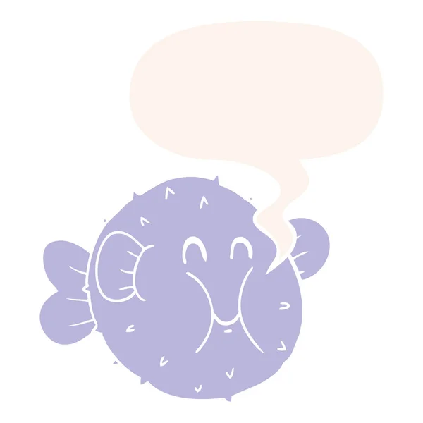 Cartoon puffer fish and speech bubble in retro style — Stock Vector