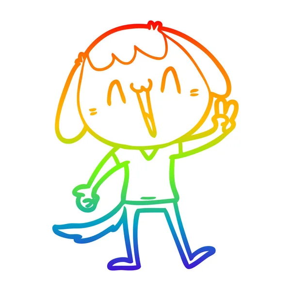 Rainbow gradient ligne dessin dessin animé chien riant — Image vectorielle