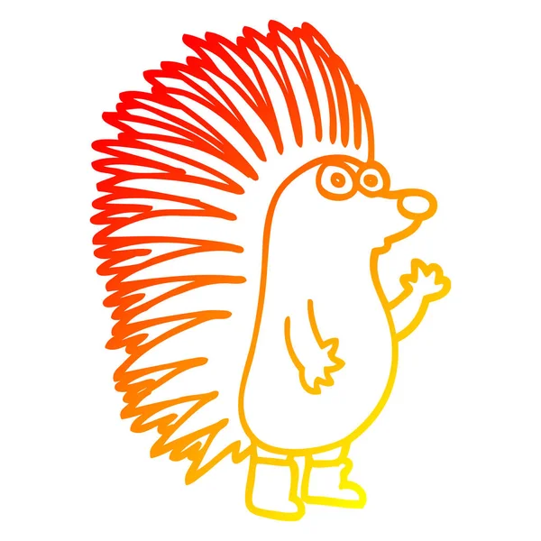Warm gradient line drawing cartoon spiky hedgehog — Stock Vector