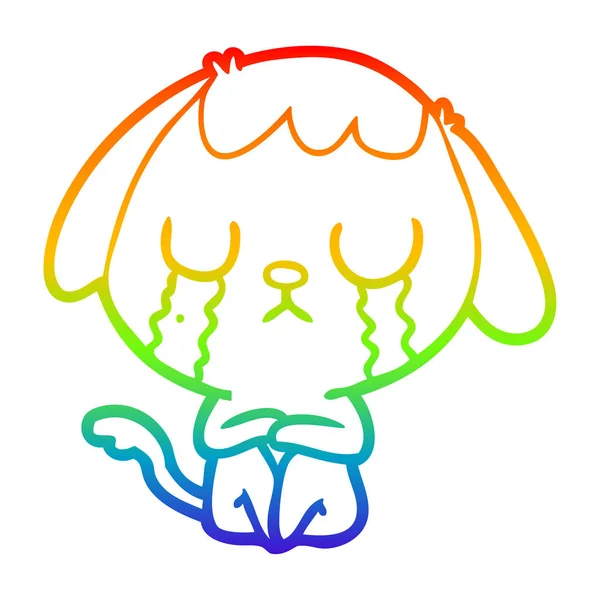 Regenboog gradiënt lijntekening cute cartoon hond huilen — Stockvector