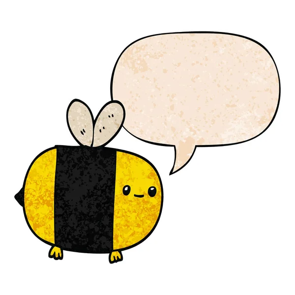 Hezká kreslená včela a řečová bublina ve stylu retro textury — Stockový vektor
