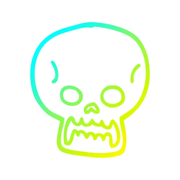 Koude gradiënt lijntekening cartoon Halloween schedel — Stockvector